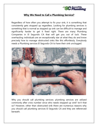 Why We Need to Call a Plumbing Service