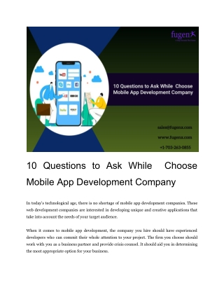 10 Questions to Ask While  Choose Mobile App Development Company