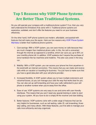 Top 5 reasons why VOIP Phone Systems Are Better Than Traditional Systems