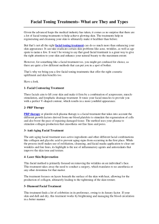 Facial Toning Treatments- What are They and Types