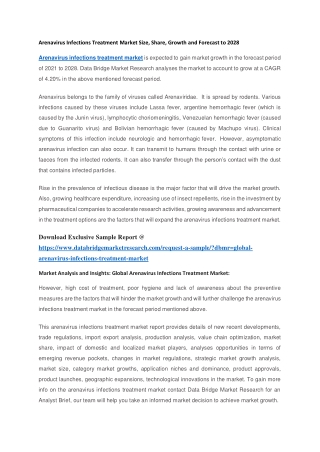 Arenavirus Infections Treatment Market Size, Share, Growth and Forecast to 2028