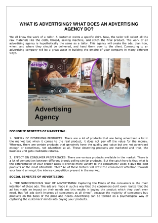 WHAT IS ADVERTISING WHAT DOES AN ADVERTISING AGENCY DO