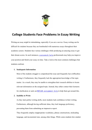College Students Face Problems In Essay Writing