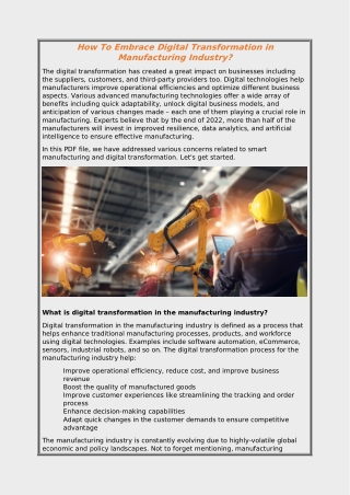 How To Embrace Digital Transformation in Manufacturing Industry?