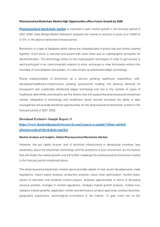 Pharmaceutical Blockchain Market High Opportunities offers Future Growth by 2028