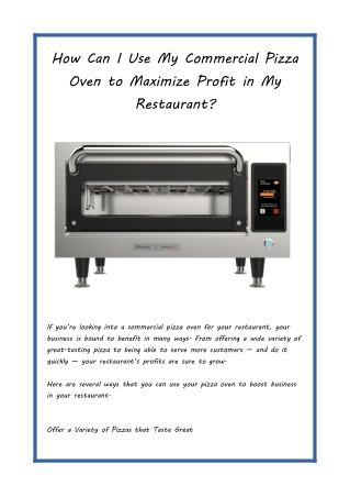 How Can I Use My Commercial Pizza Oven to Maximize Profit in My Restaurant