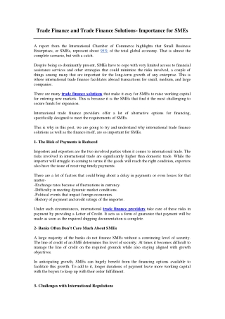 Trade Finance and Trade Finance Solutions- Importance for SMEs