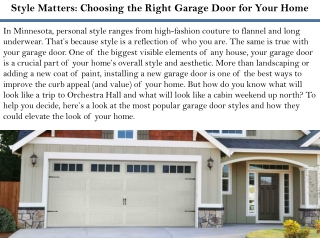 Style Matters: Choosing the Right Garage Door for Your Home