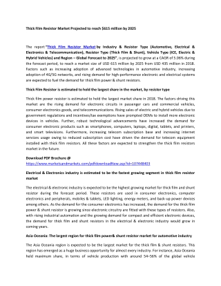 Thick Film Resistor Market Projected to reach $615 million by 2025