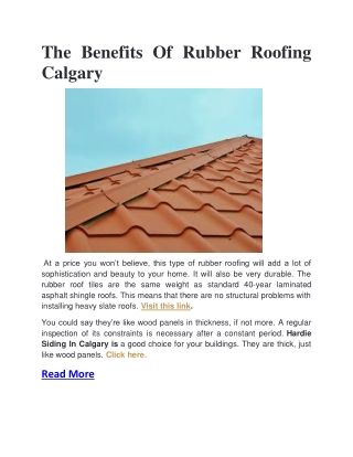 The Benefits Of Rubber Roofing Calgary