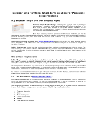Belbien 10mg Hemofarm Short-Term Solution For Persistent Sleep Problems