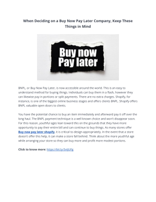When Deciding on a Buy Now Pay Later Company, Keep These Things in Mind