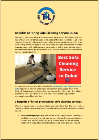 Benefits of Hiring Sofa Cleaning Service Dubai
