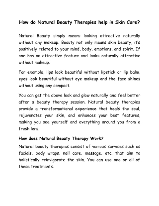 How do Natural Beauty Therapies help in Skin Care