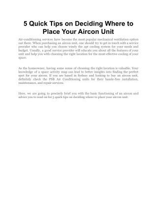 5 Quick Tips on Deciding Where to Place Your Aircon Unit