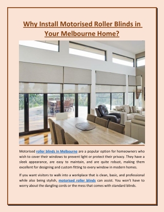 Why Install Motorised Roller Blinds in Your Melbourne Home?