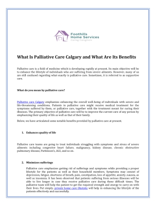 What Is Palliative Care Calgary and What Are Its Benefits