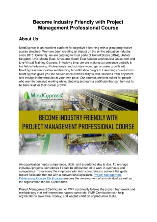 Become Industry Friendly with Project Management Professional Course