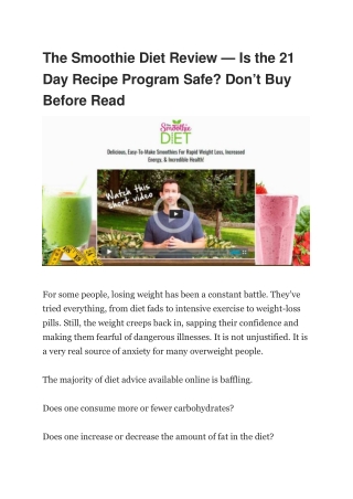 The Smoothie Diet Review — Is the 21 Day Recipe Program Safe?