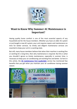 Want to Know Why Summer AC Maintenance is Important?