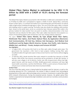 Global Fibre Optics Market is estimated to be US