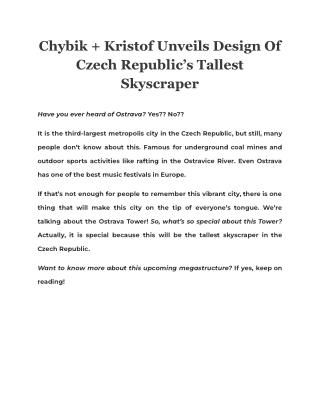 Chybik   Kristof Unveils Design Of Czech Republic’s Tallest Skyscraper