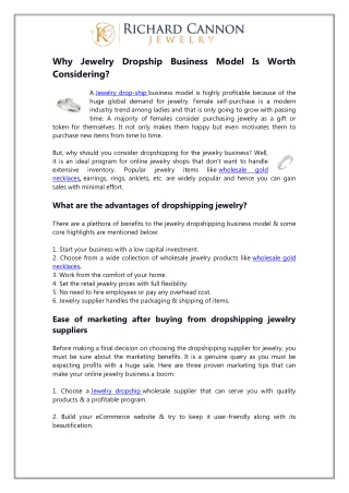 Why Jewelry Dropship Business Model Is Worth Considering?