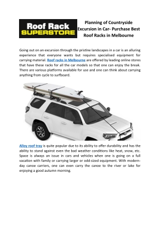 Planning of Countryside Excursion in Car- Purchase Best Roof Racks in Melbourne