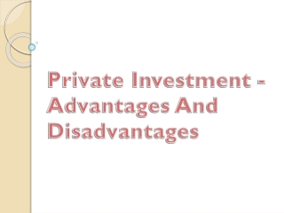 Private Investment - Advantages And Disadvantages