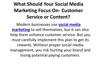 What Should Your Social Media Marketing Focus On-Customer Service