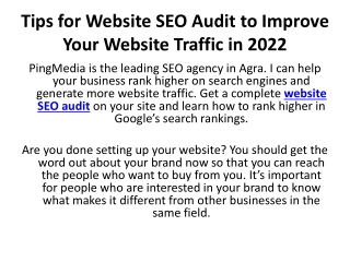 Tips for Website SEO Audit to Improve Your Website Traffic