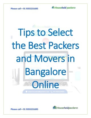Tips to Select the Best Packers and Movers in Bangalore Online