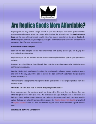 Are Replica Goods More Affordable?