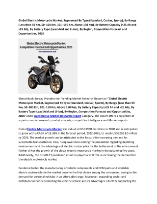 Global Electric Motorcycle Market Forecast and Opportunities, 2026