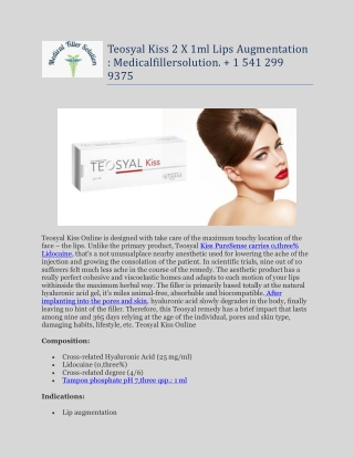 Teosyal Kiss 2 X 1ml Lips Augmentation : Medicalfillersolution.   1 541 299 9375