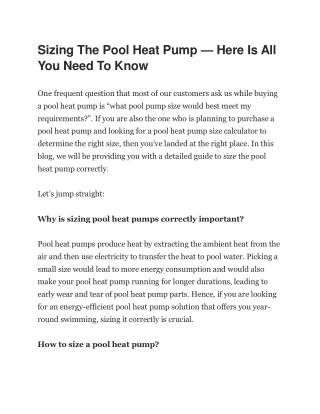 Sizing The Pool Heat Pump — Here Is All You Need To Know
