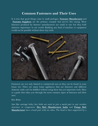 Common Fasteners and Their Uses