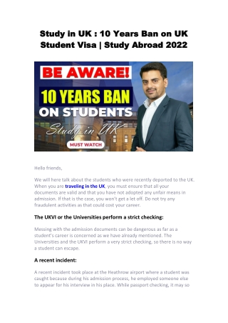 Study in UK 10 Year Ban on UK Student Visa Study Abroad 2022