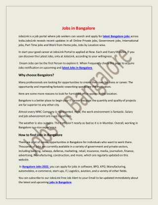 Jobs in Bangalore