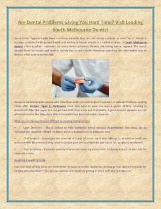 Are Dental Problems Giving You Hard Time Visit Leading South Melbourne Dentist.docx