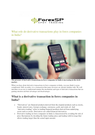 What role do derivative transactions play in Forex Companies in India?