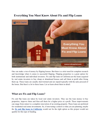 Everything You Must Know About Fix and Flip Loans