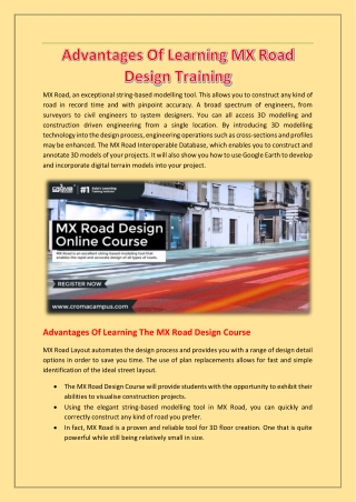 Advantages Of Learning MX Road Design Training