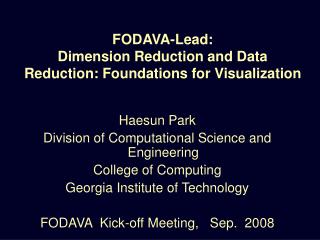 FODAVA-Lead: Dimension Reduction and Data Reduction: Foundations for Visualization