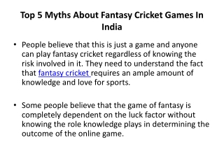 Top 5 Myths About Fantasy Cricket Games In India