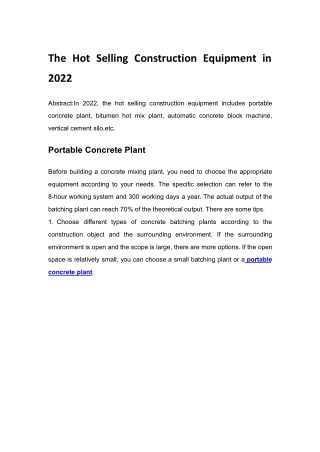The Hot Selling Construction Equipment in 2022