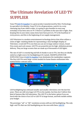 The Ultimate Revelation Of LED TV SUPPLIER