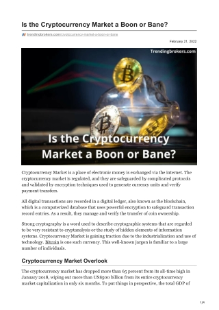 Is the Cryptocurrency Market a Boon or Bane