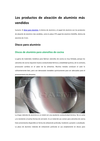 Los productos de aleación de aluminio más vendidos