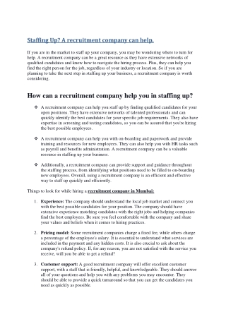 Staffing Up - A recruitment company can help.docx